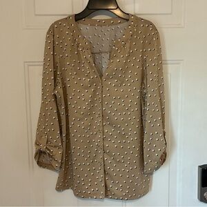 Polka Dot 3/4 Sleeve Blouse - Beige/Black